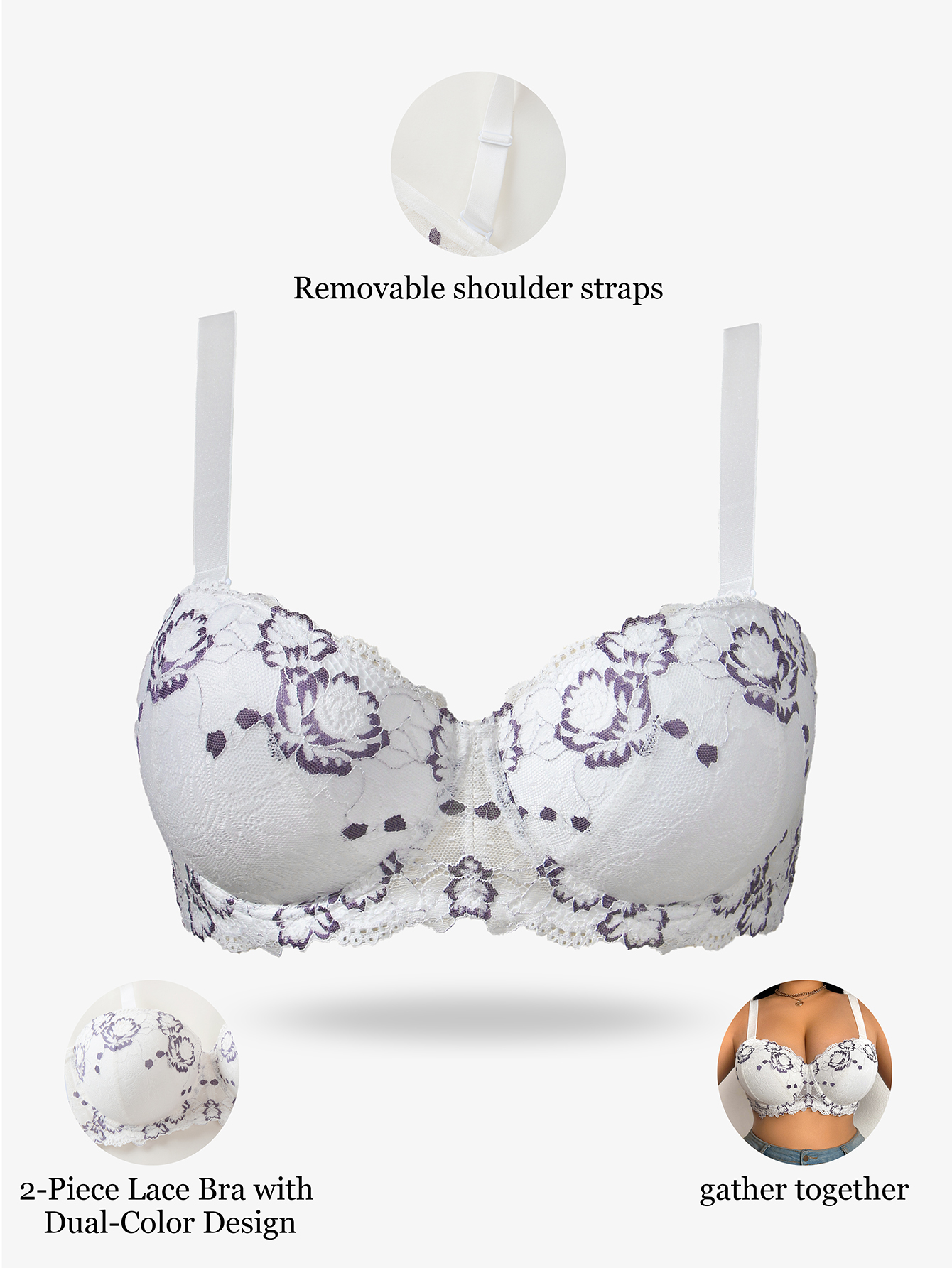 Plus Size Lace & Embroidery Wo - مراجعة Plunge Bra Push Up وسعره