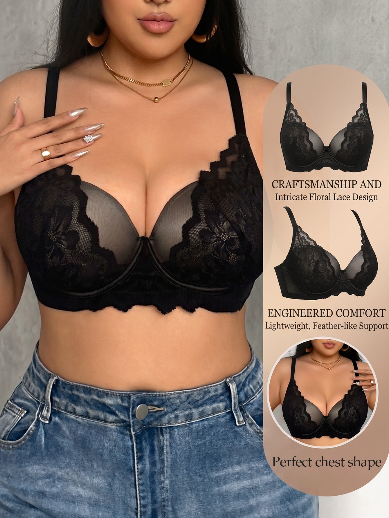 Wide Strap Plus Size Women Bra - مراجعة Plunge Bra Push Up وسعره