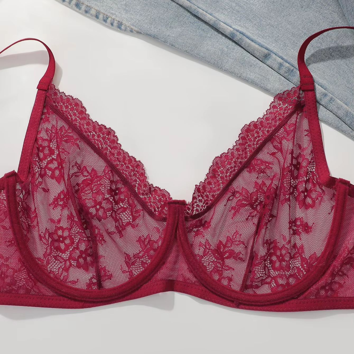 Women Plus Size Red Lace Sheer - مراجعة Sheer Mesh Bra وسعره