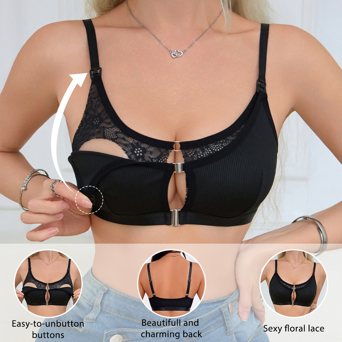 Black Comfortable Front Clasp  - مراجعة Nursing Bra Clip وسعره