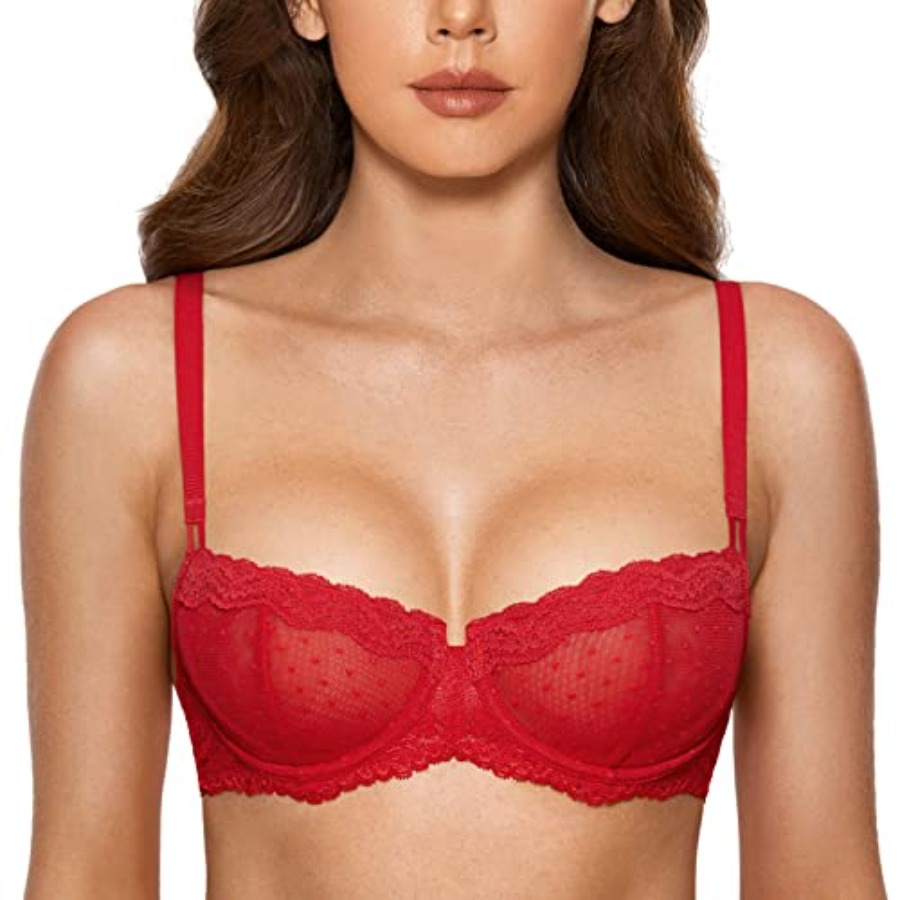 DOBREVA Women's Sexy Lace Bra  - مراجعة Demi Bra Balconette وسعره