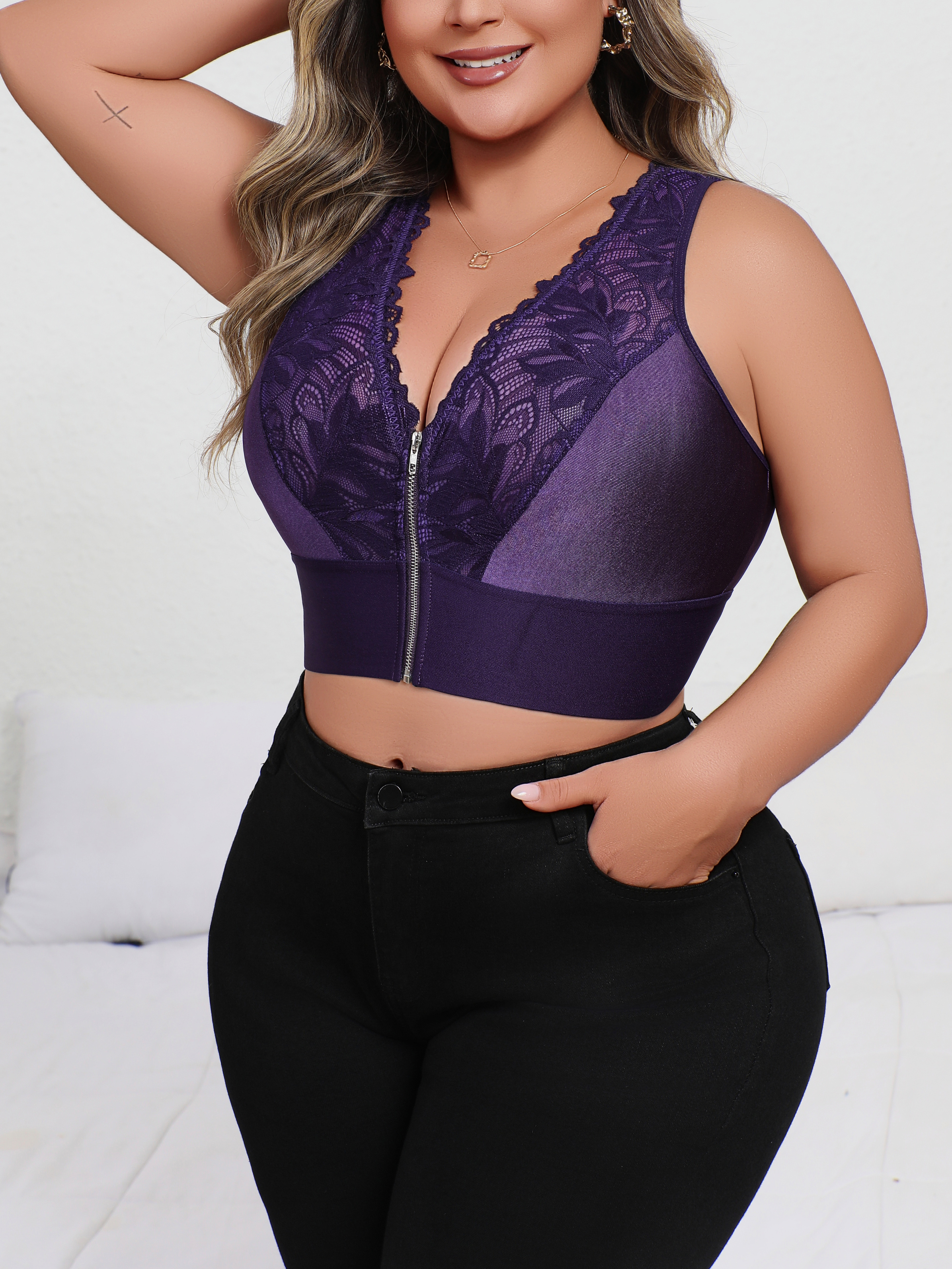 New Arrival Plus Size Sexy Pur - مراجعة Plunge Bra Push Up وسعره